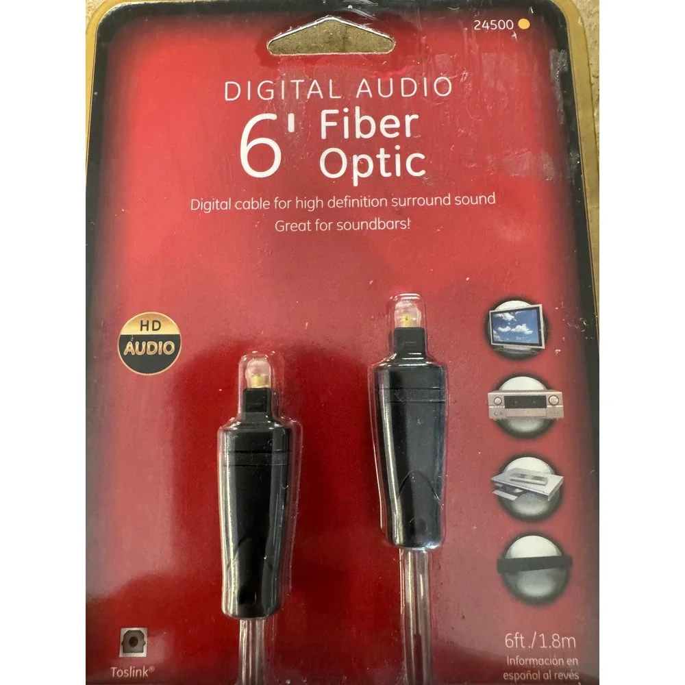 GE Ultra Pro 6ft Digital Audio Fiber Optic Toslink Cable 24500 Lot of 2 New